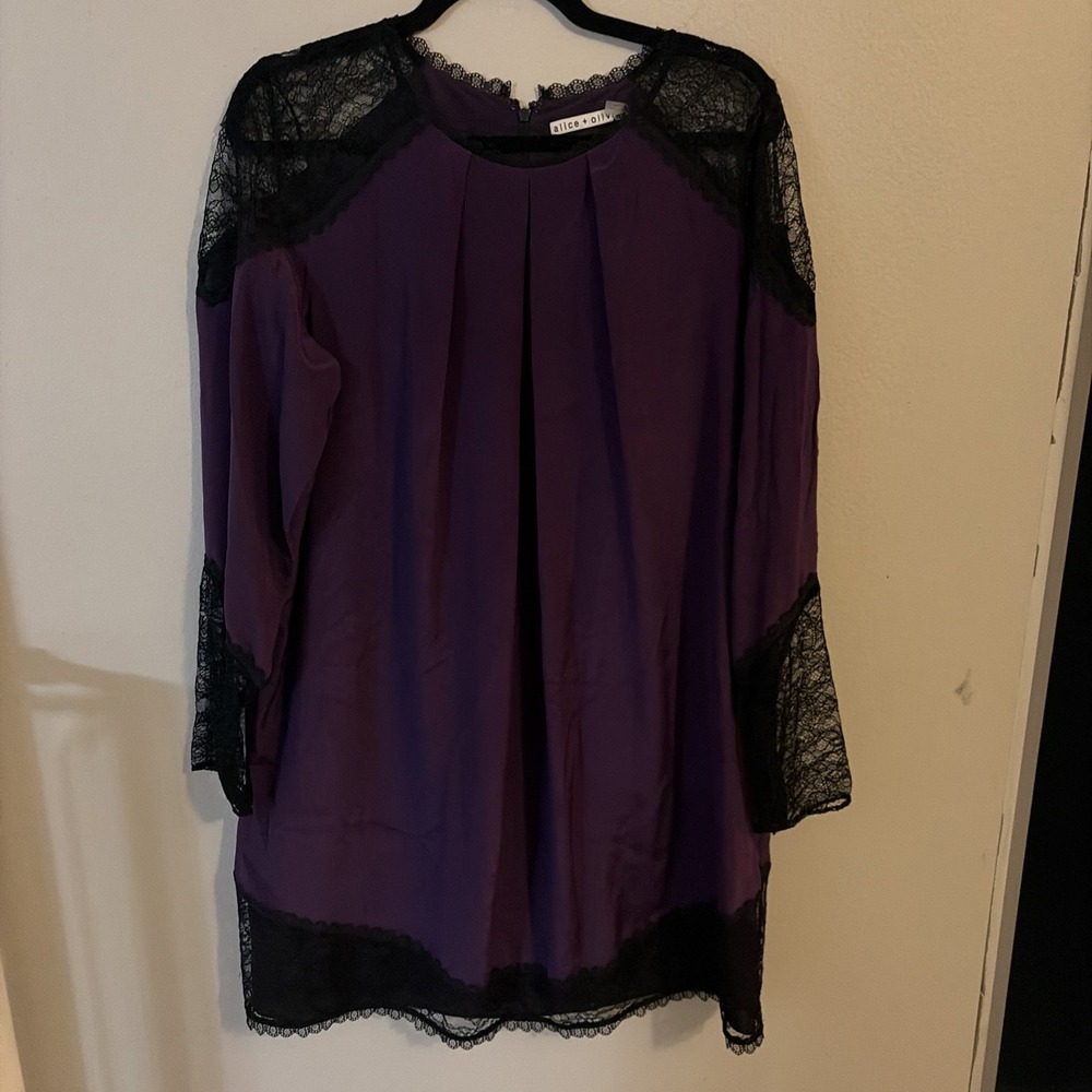 ALICE OLIVIA Gracie Mini 100% Silk Sheath Lace Dress Large